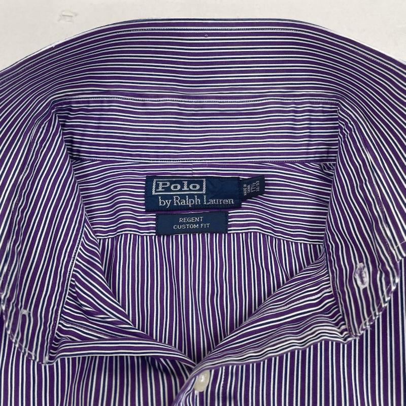 ポロバイラルフローレン Polo by RALPH LAUREN シャツ、ブラウス 長袖 REGENT CUSTOM FIT 長袖 シャツ ブラウス Shirt ロングスリーブ 胸ポケット ボタン ストライプ サイズ17 1/2 32/33 - ストライプ 紫 / パープル / purple メンズ USED 古着 中古 50143997
