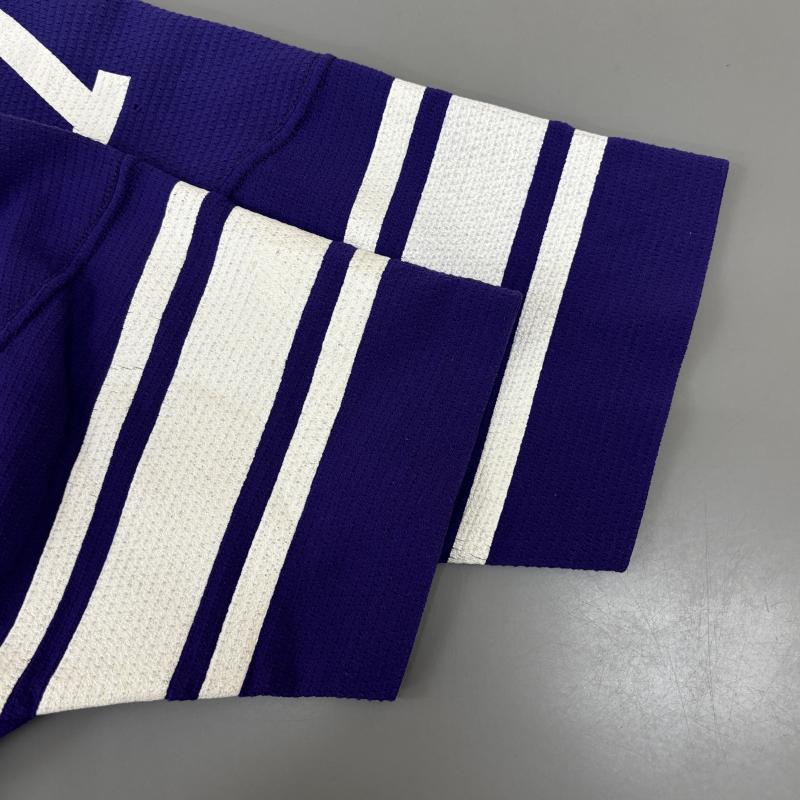 ラッセルアスレティック Russell Athletic Tシャツ 半袖 70年代 ビンテージ USA製 金タグ ナンバリング フットボール Tシャツ ユースサイズ 白 青紫色 - ボーイズ USED 古着 中古 50144024