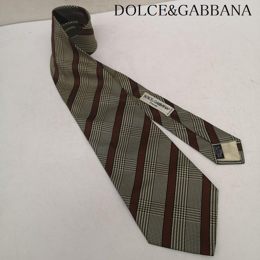 ドルチェアンドガッバーナ DOLCE&GABBANA ネクタイ ネクタイ ストライプ シルク ネクタイ イタリア製 ガールプリント - 茶 / ブラウン / brown メンズ USED 古着 中古 50144046
