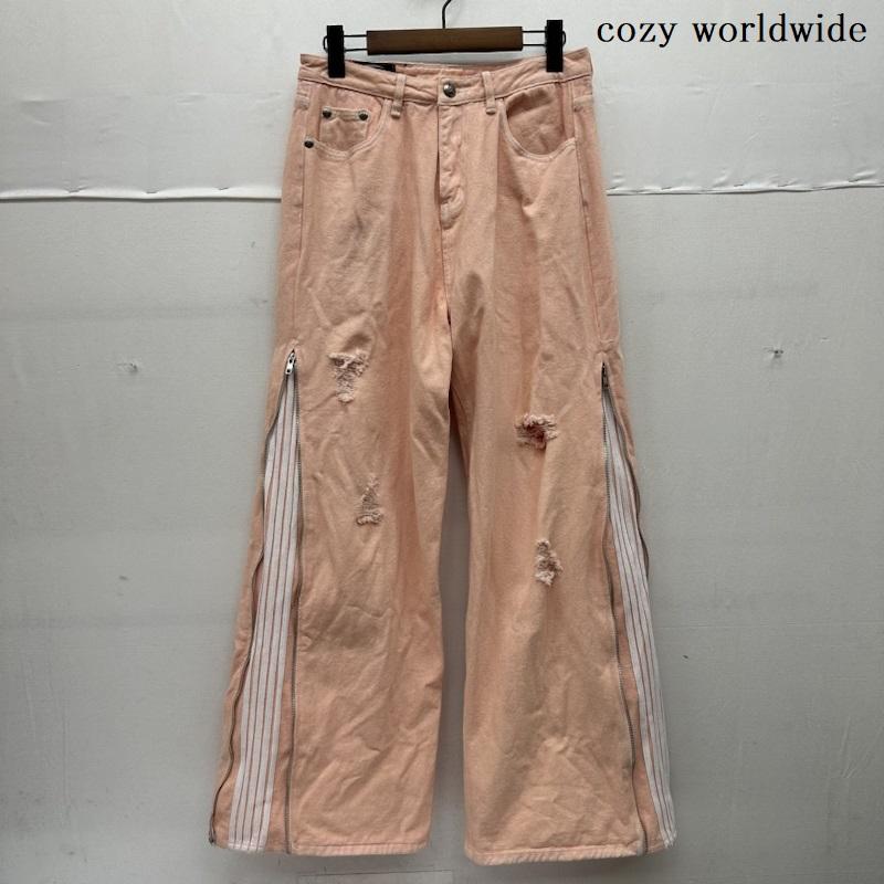 古着 USED パンツ デニム、ジーンズ cozy worldwide サイド ジップ ライン ダメージ デニム ワイド パンツ M 桃 / ピンク / pink メンズ USED 古着 中古 50144112
