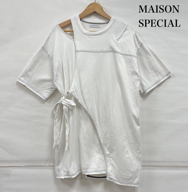 メゾンスペシャル MAISON SPECIAL Tシャツ 半袖 カッティング オーバーサイズ Tシャツ リボン カットソー FREE 無地 白 / ホワイト / white X 黒 / ブラック / black レディース USED 古着 中古 50144149