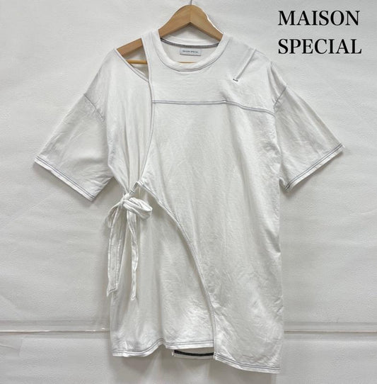 メゾンスペシャル MAISON SPECIAL Tシャツ 半袖 カッティング オーバーサイズ Tシャツ リボン カットソー FREE 無地 白 / ホワイト / white X 黒 / ブラック / black レディース USED 古着 中古 50144149
