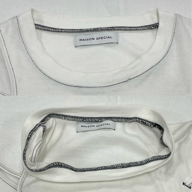 メゾンスペシャル MAISON SPECIAL Tシャツ 半袖 カッティング オーバーサイズ Tシャツ リボン カットソー FREE 無地 白 / ホワイト / white X 黒 / ブラック / black レディース USED 古着 中古 50144149