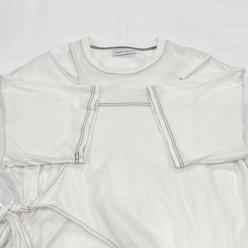 メゾンスペシャル MAISON SPECIAL Tシャツ 半袖 カッティング オーバーサイズ Tシャツ リボン カットソー FREE 無地 白 / ホワイト / white X 黒 / ブラック / black レディース USED 古着 中古 50144149