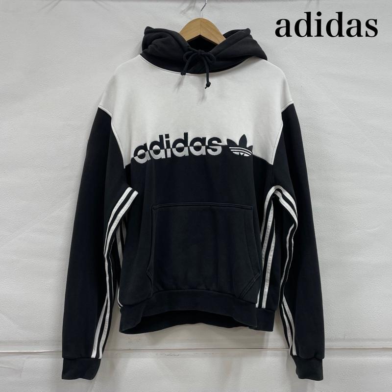 アディダス adidas パーカー 長袖 ロゴ パーカー フーディー プルオーバー 刺繍 バイカラー モノクロ - ロゴ、文字 X 刺繍 黒 / ブラック / black X 白 / ホワイト / white メンズ USED 古着 中古 50144152
