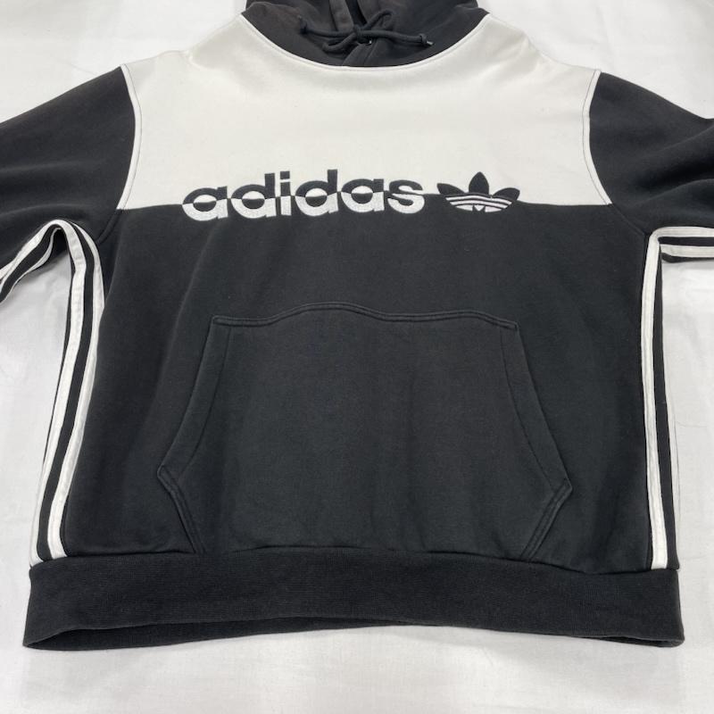 アディダス adidas パーカー 長袖 ロゴ パーカー フーディー プルオーバー 刺繍 バイカラー モノクロ - ロゴ、文字 X 刺繍 黒 / ブラック / black X 白 / ホワイト / white メンズ USED 古着 中古 50144152