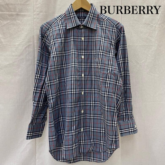 バーバリーロンドン Burberry London シャツ、ブラウス 長袖 ノバチェック 長袖シャツ 刺繍ロゴ blue CHOYA株式会社製 - チェック 青 / ブルー / blue メンズ USED 古着 中古 50144259