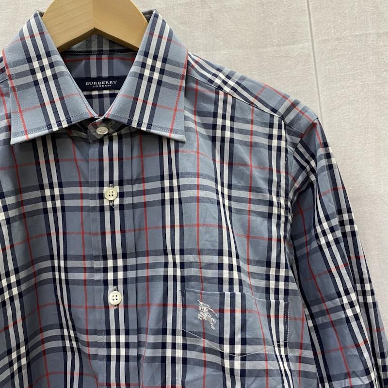 バーバリーロンドン Burberry London シャツ、ブラウス 長袖 ノバチェック 長袖シャツ 刺繍ロゴ blue CHOYA株式会社製 - チェック 青 / ブルー / blue メンズ USED 古着 中古 50144259