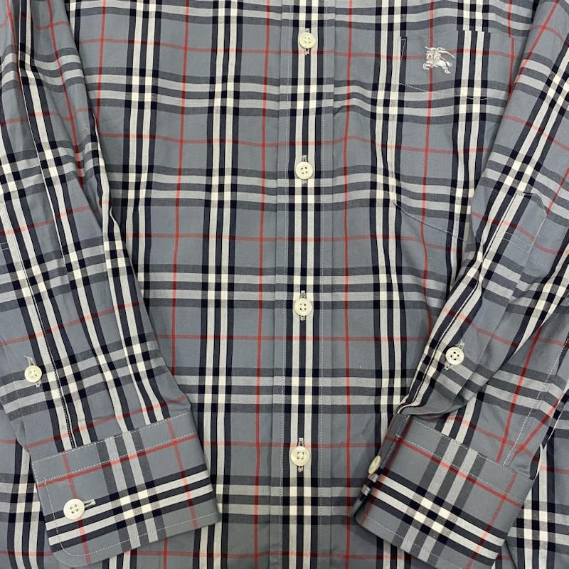 バーバリーロンドン Burberry London シャツ、ブラウス 長袖 ノバチェック 長袖シャツ 刺繍ロゴ blue CHOYA株式会社製 - チェック 青 / ブルー / blue メンズ USED 古着 中古 50144259