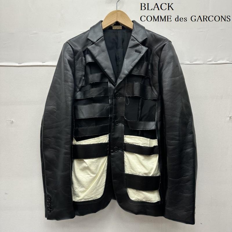 ブラックコムデギャルソン BLACK COMME des GARCONS ジャケット、上着 ジャケット、ブレザー 18SS 前身くり抜き デザイン フェイク レザー テーラード ジャケット 1A-J011 M 黒 / ブラック / black メンズ USED 古着 中古 50144311