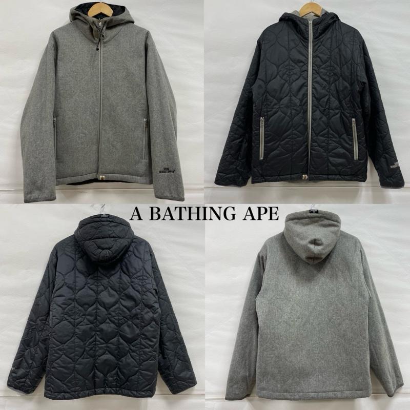 アベイシングエイプ A BATHING APE ジャケット、上着 ジャンパー、ブルゾン リバーシブル キルティング フーディー ジャケット ナイロン GORE WINDSTOPPER M 無地 灰 / グレー / gray X 黒 / ブラック / black メンズ USED 古着 中古 50144354
