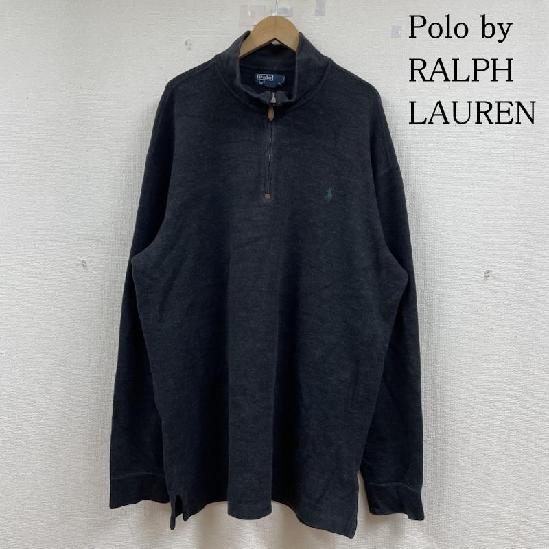 ポロバイラルフローレン Polo by RALPH LAUREN トレーナー 長袖 ハーフジップ 裾リブなし ハイゲージ コットン ニット セーター サイズXLT XL ロゴ、文字 X ワンポイント X 刺繍 チャコールグレー / チャコールグレー / メンズ USED 古着 中古 50144363