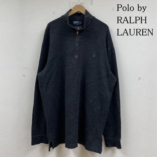 ポロバイラルフローレン Polo by RALPH LAUREN トレーナー 長袖 ハーフジップ 裾リブなし ハイゲージ コットン ニット セーター サイズXLT XL ロゴ、文字 X ワンポイント X 刺繍 チャコールグレー / チャコールグレー / メンズ USED 古着 中古 50144363