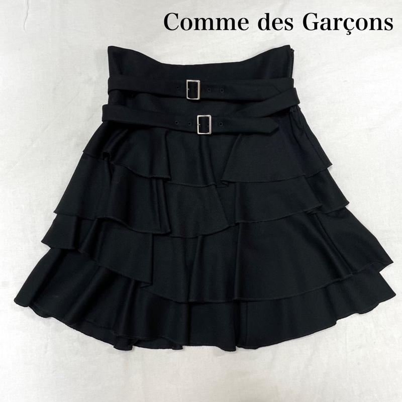 コムデギャルソン COMME des GARCONS スカート ミニスカート フリル ティアード ボリューム スカート ベルト S 無地 黒 / ブラック / black レディース USED 古着 中古 50144370