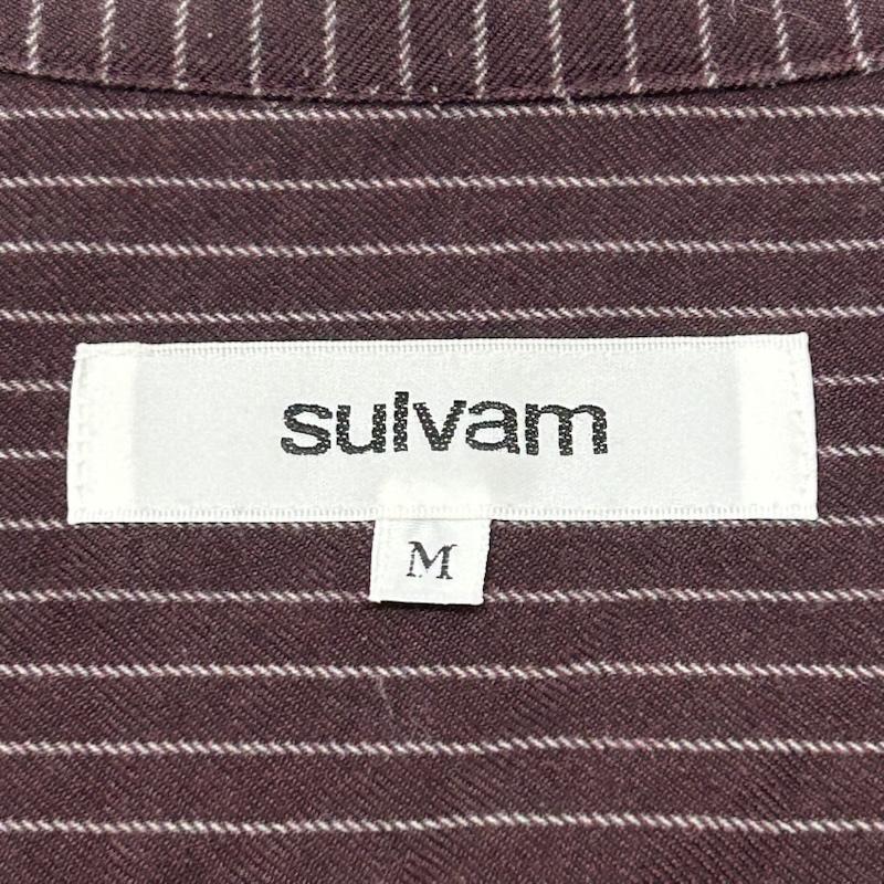 サルバム sulvam シャツ、ブラウス 長袖 ストライプレースベストシャツ ドロップショルダー バンドカラー 長袖 ドッキング MU-B08-110 M ストライプ 茶 / ブラウン / brown X 黒 / ブラック / black メンズ USED 古着 中古 50144383