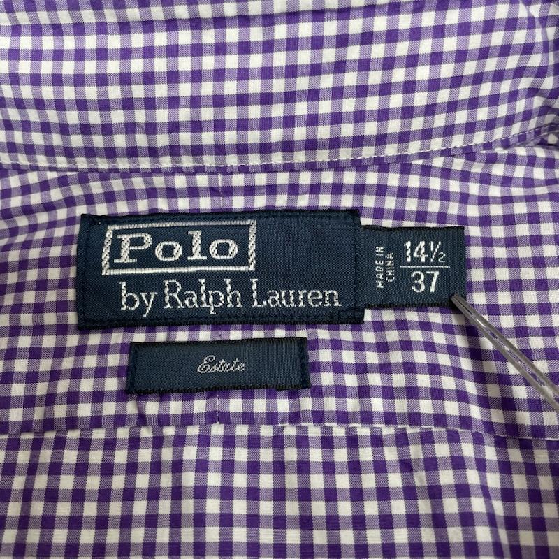 ポロバイラルフローレン Polo by RALPH LAUREN シャツ、ブラウス 長袖 長袖 シャツ ブラウス Shirt ロングスリーブ ギンガムチェック 裾ポニーロゴ 刺繍 ワンポイント サイズ14 1/2 37 - チェック X ロゴ、文字 X ワンポイント X 刺繍 白 / ホワイト / white X 紫 / パープル / purple メンズ USED 古着 中古 50144389