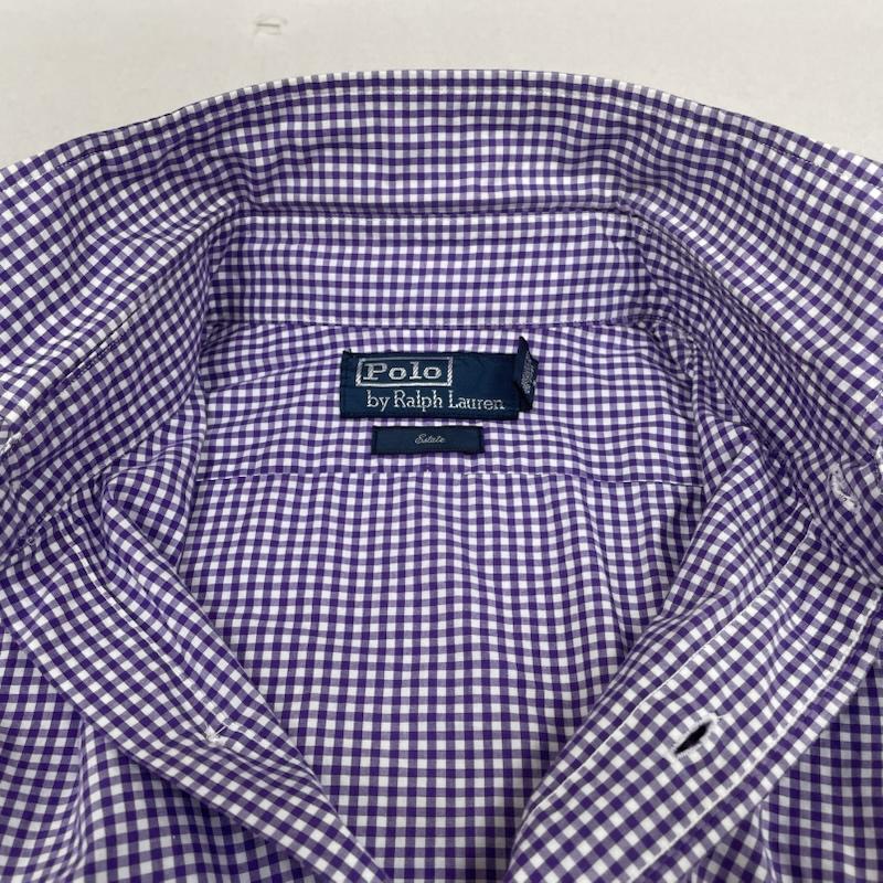ポロバイラルフローレン Polo by RALPH LAUREN シャツ、ブラウス 長袖 長袖 シャツ ブラウス Shirt ロングスリーブ ギンガムチェック 裾ポニーロゴ 刺繍 ワンポイント サイズ14 1/2 37 - チェック X ロゴ、文字 X ワンポイント X 刺繍 白 / ホワイト / white X 紫 / パープル / purple メンズ USED 古着 中古 50144389