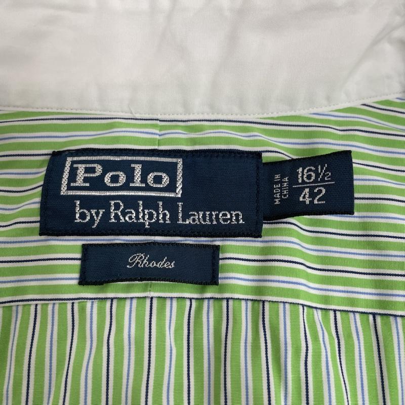 ポロバイラルフローレン Polo by RALPH LAUREN シャツ、ブラウス 長袖 長袖 ドレスシャツ ブラウス ストライプ 裾ポニーロゴ ワンポイント 刺繍 サイズ16 1/2 42 - ストライプ X ロゴ、文字 X ワンポイント X 刺繍 黄緑 / イエローグリーン / メンズ USED 古着 中古 50144391