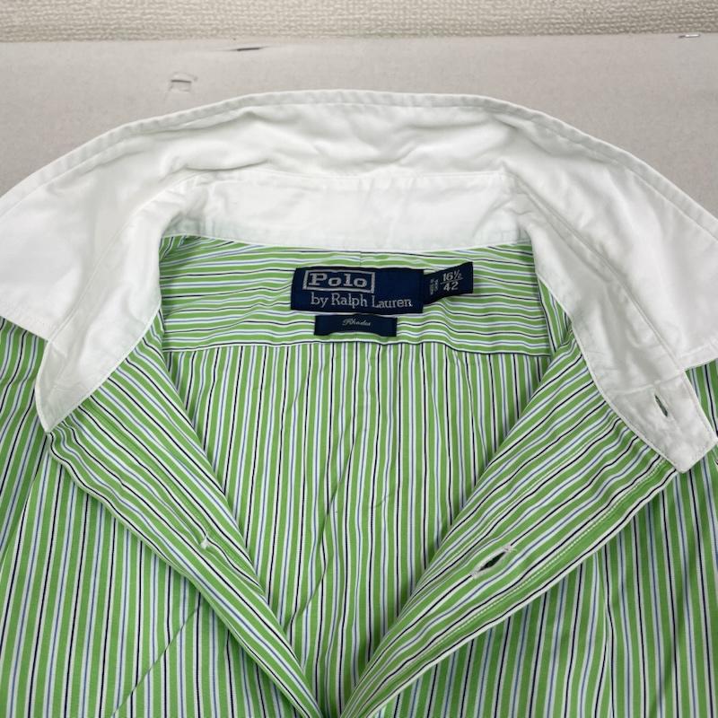 ポロバイラルフローレン Polo by RALPH LAUREN シャツ、ブラウス 長袖 長袖 ドレスシャツ ブラウス ストライプ 裾ポニーロゴ ワンポイント 刺繍 サイズ16 1/2 42 - ストライプ X ロゴ、文字 X ワンポイント X 刺繍 黄緑 / イエローグリーン / メンズ USED 古着 中古 50144391