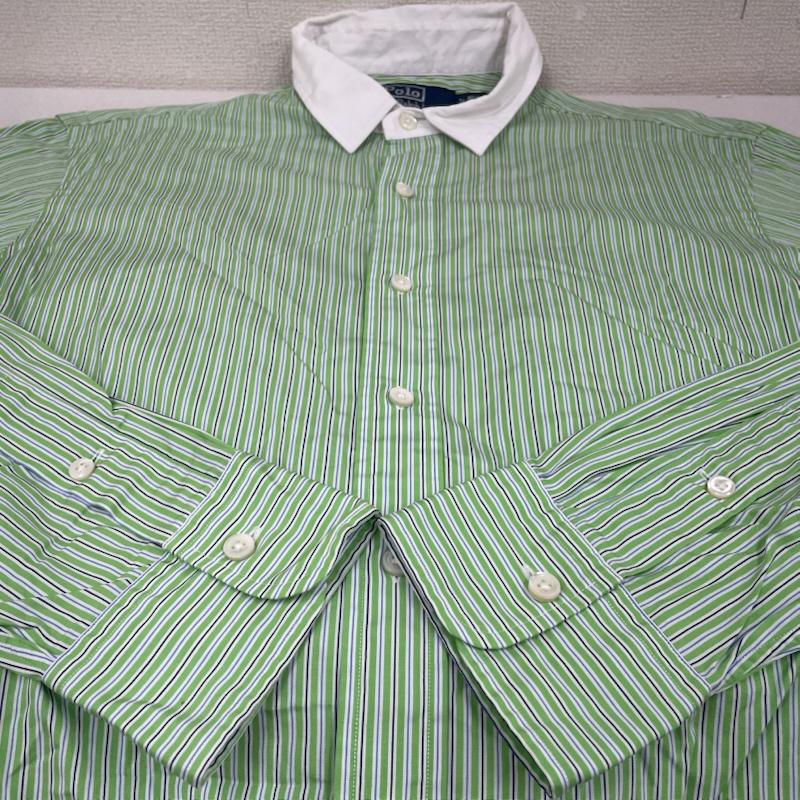 ポロバイラルフローレン Polo by RALPH LAUREN シャツ、ブラウス 長袖 長袖 ドレスシャツ ブラウス ストライプ 裾ポニーロゴ ワンポイント 刺繍 サイズ16 1/2 42 - ストライプ X ロゴ、文字 X ワンポイント X 刺繍 黄緑 / イエローグリーン / メンズ USED 古着 中古 50144391