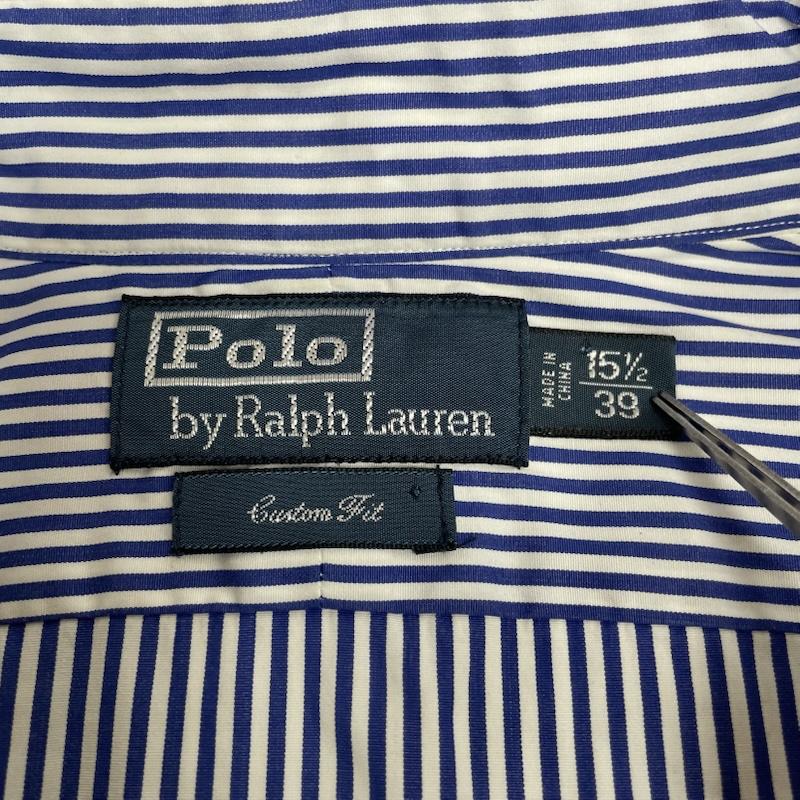 ポロバイラルフローレン Polo by RALPH LAUREN シャツ、ブラウス 長袖 長袖 ストライプ シャツ ブラウス ボタン 裾ポニーロゴ 刺繍 ワンポイント サイズ15 1/2 39 - ストライプ X ロゴ、文字 X 刺繍 X ワンポイント 白 / ホワイト / white X 青 / ブルー / blue メンズ USED 古着 中古 50144395