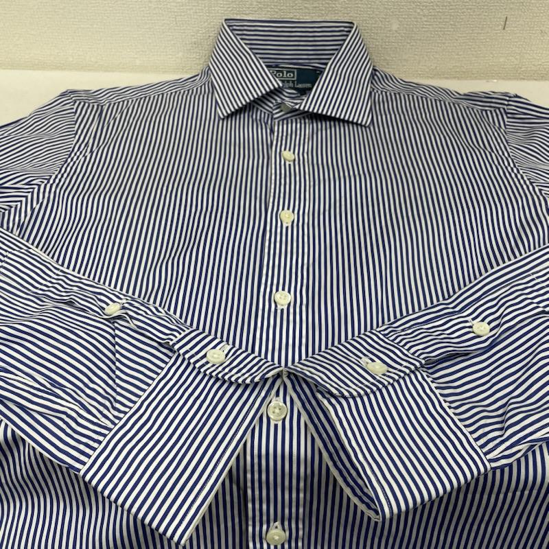 ポロバイラルフローレン Polo by RALPH LAUREN シャツ、ブラウス 長袖 長袖 ストライプ シャツ ブラウス ボタン 裾ポニーロゴ 刺繍 ワンポイント サイズ15 1/2 39 - ストライプ X ロゴ、文字 X 刺繍 X ワンポイント 白 / ホワイト / white X 青 / ブルー / blue メンズ USED 古着 中古 50144395