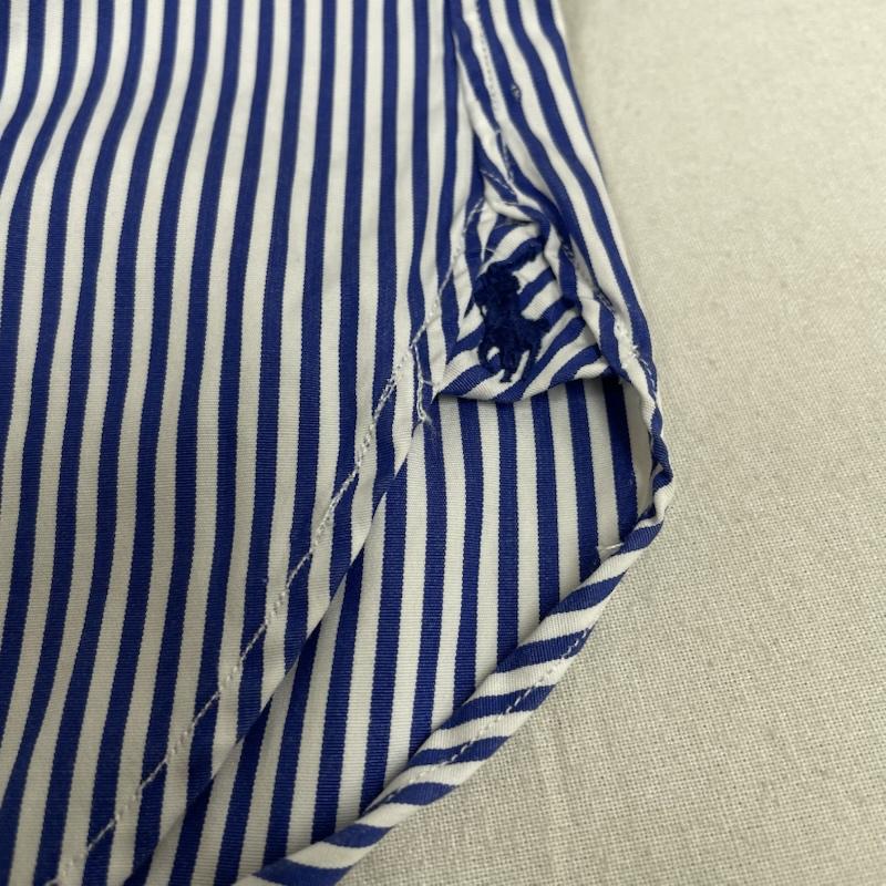 ポロバイラルフローレン Polo by RALPH LAUREN シャツ、ブラウス 長袖 長袖 ストライプ シャツ ブラウス ボタン 裾ポニーロゴ 刺繍 ワンポイント サイズ15 1/2 39 - ストライプ X ロゴ、文字 X 刺繍 X ワンポイント 白 / ホワイト / white X 青 / ブルー / blue メンズ USED 古着 中古 50144395