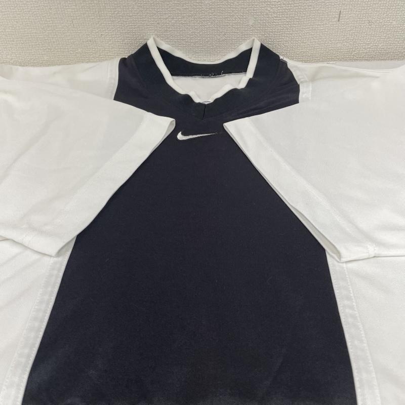 ナイキ NIKE カットソー 半袖 センター スウォッシュ ロゴ 刺繍 ゲームシャツ 半袖 カットソー Vネック L ロゴ、文字 X 刺繍 白 / ホワイト / white X 黒 / ブラック / black メンズ USED 古着 中古 50144429