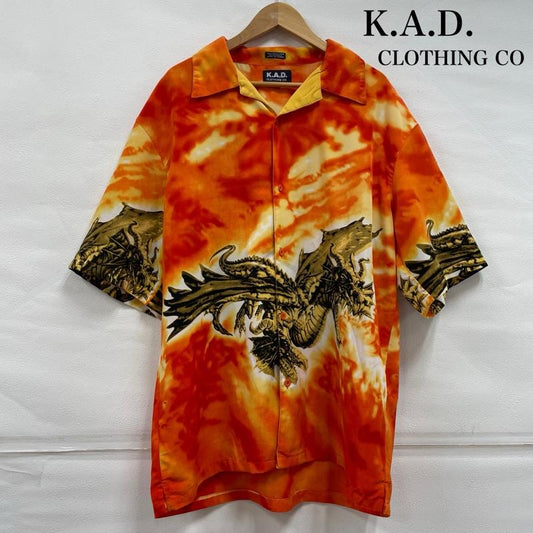 ヴィンテージ VINTAGE シャツ、ブラウス 半袖 K.A.D. CLOTHING CO. 半袖 プリント アロハ シャツ チカーノ ドラゴン オープンカラー XL プリント 橙 / オレンジ / orange X 黄 / イエロー / yellow X 黒 / ブラック / black メンズ USED 古着 中古 50144446