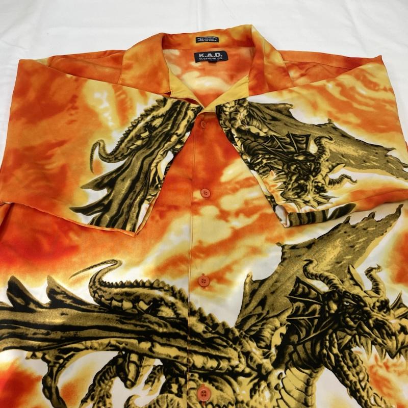 ヴィンテージ VINTAGE シャツ、ブラウス 半袖 K.A.D. CLOTHING CO. 半袖 プリント アロハ シャツ チカーノ ドラゴン オープンカラー XL プリント 橙 / オレンジ / orange X 黄 / イエロー / yellow X 黒 / ブラック / black メンズ USED 古着 中古 50144446