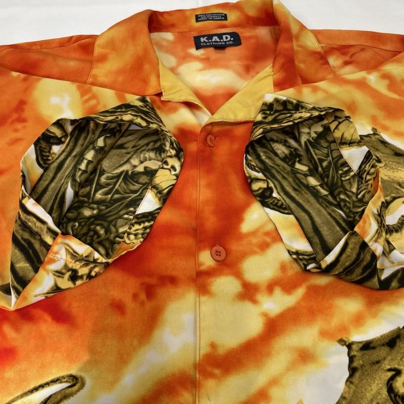 ヴィンテージ VINTAGE シャツ、ブラウス 半袖 K.A.D. CLOTHING CO. 半袖 プリント アロハ シャツ チカーノ ドラゴン オープンカラー XL プリント 橙 / オレンジ / orange X 黄 / イエロー / yellow X 黒 / ブラック / black メンズ USED 古着 中古 50144446