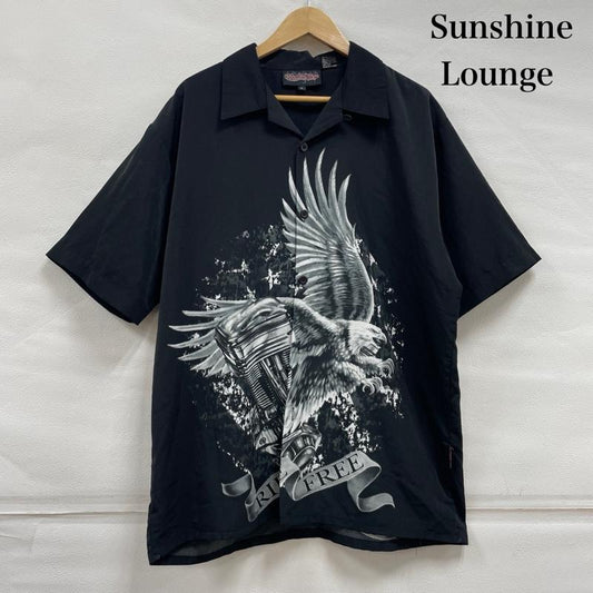 ヴィンテージ VINTAGE シャツ、ブラウス 半袖 Sapphire Lounge オープンカラー シャツ 鷲 イーグル オートバイ Ride Free L プリント 黒 / ブラック / black X 灰 / グレー / gray X 白 / ホワイト / white メンズ USED 古着 中古 50144448