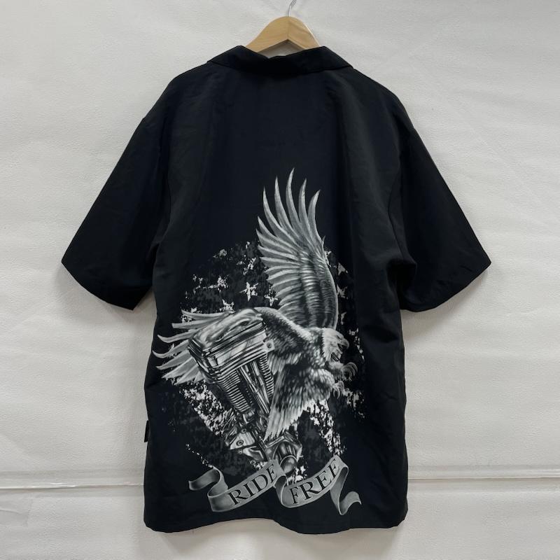 ヴィンテージ VINTAGE シャツ、ブラウス 半袖 Sapphire Lounge オープンカラー シャツ 鷲 イーグル オートバイ Ride Free L プリント 黒 / ブラック / black X 灰 / グレー / gray X 白 / ホワイト / white メンズ USED 古着 中古 50144448