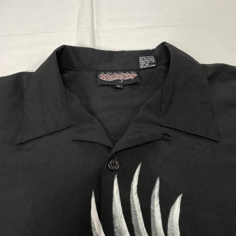 ヴィンテージ VINTAGE シャツ、ブラウス 半袖 Sapphire Lounge オープンカラー シャツ 鷲 イーグル オートバイ Ride Free L プリント 黒 / ブラック / black X 灰 / グレー / gray X 白 / ホワイト / white メンズ USED 古着 中古 50144448