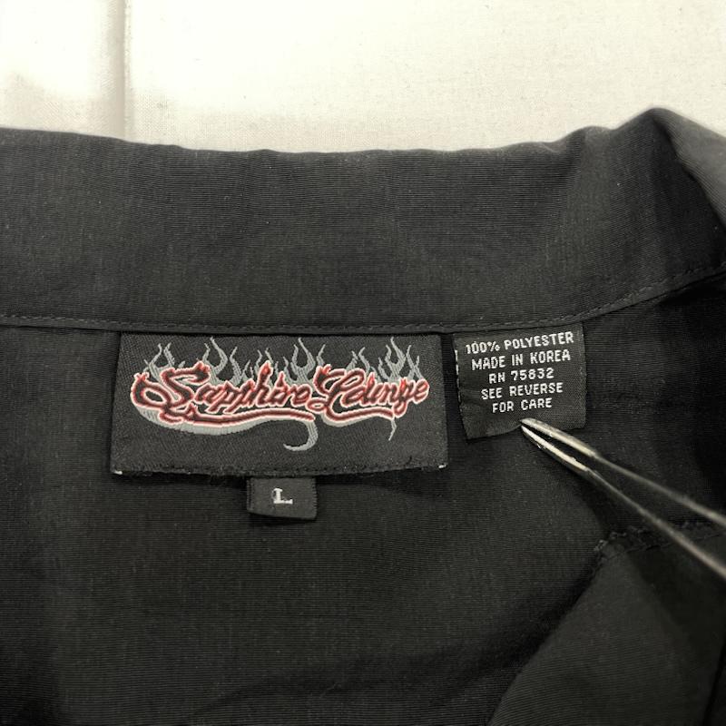 ヴィンテージ VINTAGE シャツ、ブラウス 半袖 Sapphire Lounge オープンカラー シャツ 鷲 イーグル オートバイ Ride Free L プリント 黒 / ブラック / black X 灰 / グレー / gray X 白 / ホワイト / white メンズ USED 古着 中古 50144448