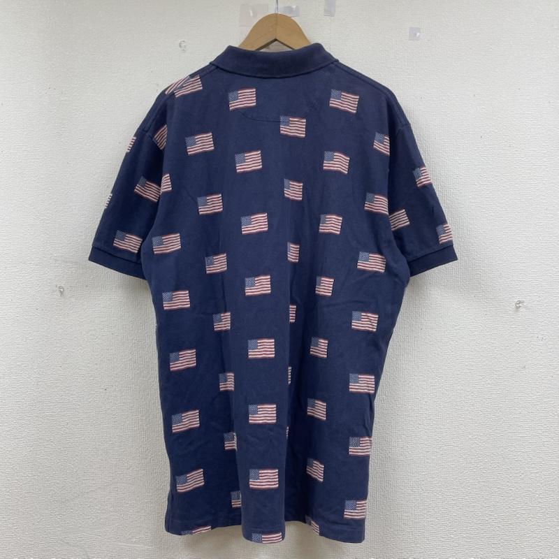 ポロバイラルフローレン Polo by RALPH LAUREN ポロシャツ 半袖 ヴィンテージ 90s 半袖 ポロシャツ ロゴ 星条旗 総柄 プリント ボタン L  X 総柄 X プリント 紺 / ネイビー / navy メンズ USED 古着 中古 50144518