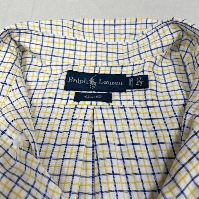 ラルフローレン RALPHLAUREN シャツ、ブラウス 長袖 長袖 ボタンダウン シャツ ブラウス Shirt ロングスリーブ チェック柄 裾ポニーロゴ ワンポイント 刺繍 サイズ17/43 - チェック X ロゴ、文字 X ワンポイント X 刺繍 白 / ホワイト / white X 青 / ブルー / blue X 黄 / イエロー / yellow メンズ USED 古着 中古 50144625