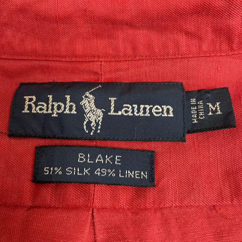 ラルフローレン RALPHLAUREN シャツ、ブラウス 長袖 BLAKE 長袖 ボタンダウン シャツ Shirt ロングスリーブ ポニーロゴ ワンポイント 刺繍 シルク リネン 絹 麻 M ロゴ、文字 X 刺繍 X ワンポイント 赤 / レッド / red メンズ USED 古着 中古 50144627