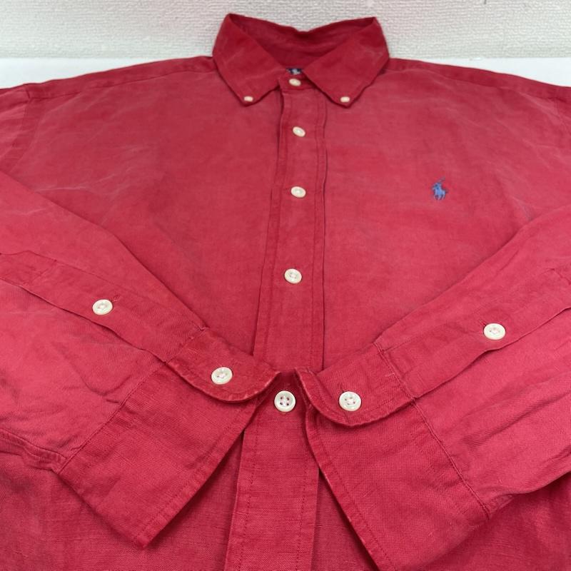 ラルフローレン RALPHLAUREN シャツ、ブラウス 長袖 BLAKE 長袖 ボタンダウン シャツ Shirt ロングスリーブ ポニーロゴ ワンポイント 刺繍 シルク リネン 絹 麻 M ロゴ、文字 X 刺繍 X ワンポイント 赤 / レッド / red メンズ USED 古着 中古 50144627