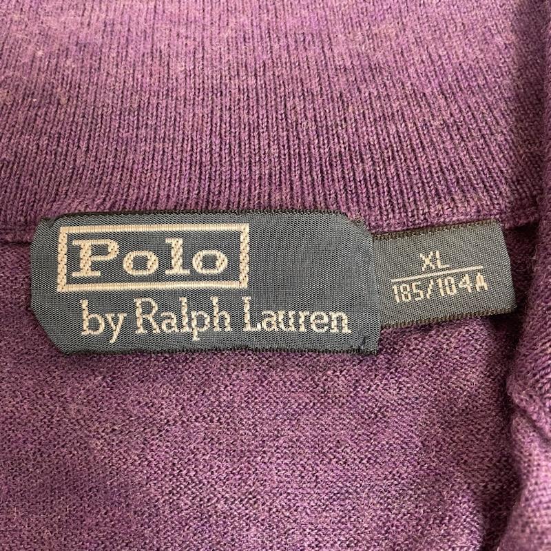 ポロバイラルフローレン Polo by RALPH LAUREN ニット、セーター 長袖 90s ハイネック タートル ニット タイトセーター 襟元ハーフボタン 長袖 無地 XL 無地 紫 / パープル / purple メンズ USED 古着 中古 50144632