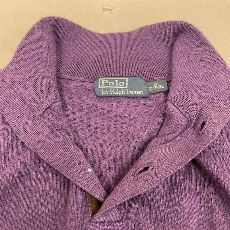ポロバイラルフローレン Polo by RALPH LAUREN ニット、セーター 長袖 90s ハイネック タートル ニット タイトセーター 襟元ハーフボタン 長袖 無地 XL 無地 紫 / パープル / purple メンズ USED 古着 中古 50144632