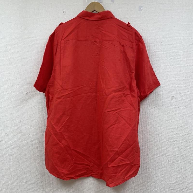 ショーンジョン SEANJOHN シャツ、ブラウス 半袖 半袖 ビッグシャツ ワーク Shirt デザインシャツ 胸ポケット ボタン ロゴ パッチ リネン混 麻 朱色 XXL ロゴ、文字 橙 / オレンジ / orange メンズ USED 古着 中古 50144634