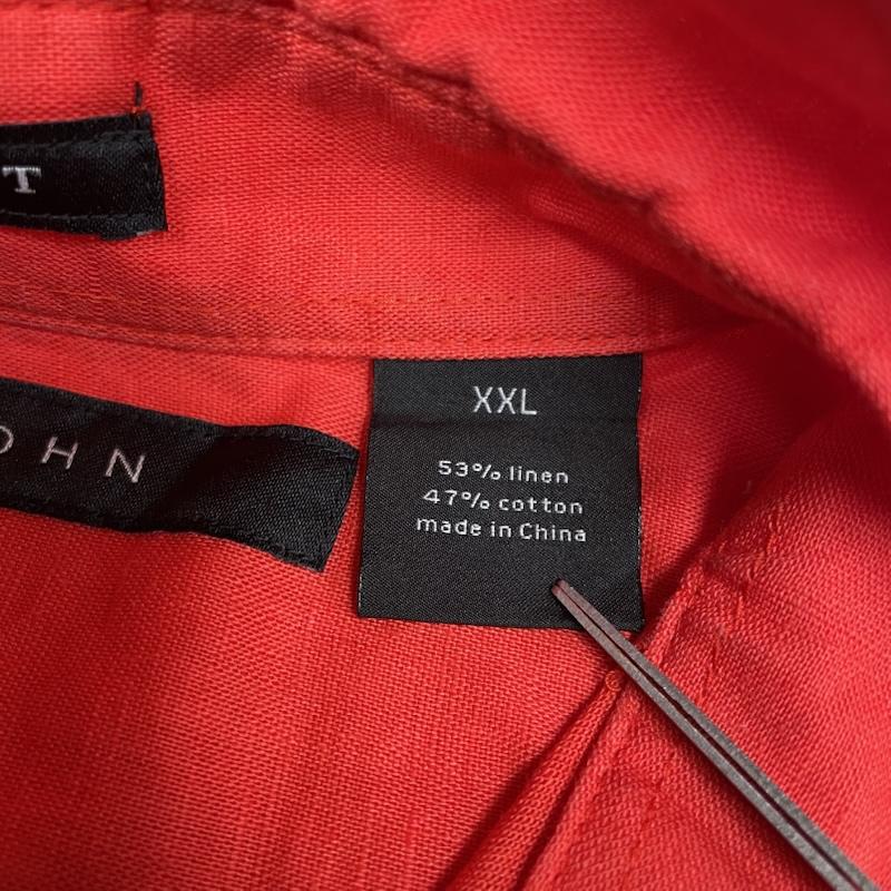 ショーンジョン SEANJOHN シャツ、ブラウス 半袖 半袖 ビッグシャツ ワーク Shirt デザインシャツ 胸ポケット ボタン ロゴ パッチ リネン混 麻 朱色 XXL ロゴ、文字 橙 / オレンジ / orange メンズ USED 古着 中古 50144634