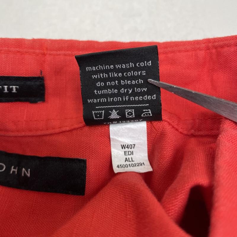ショーンジョン SEANJOHN シャツ、ブラウス 半袖 半袖 ビッグシャツ ワーク Shirt デザインシャツ 胸ポケット ボタン ロゴ パッチ リネン混 麻 朱色 XXL ロゴ、文字 橙 / オレンジ / orange メンズ USED 古着 中古 50144634