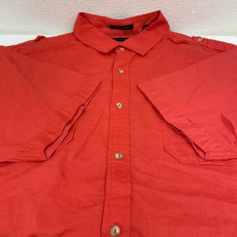 ショーンジョン SEANJOHN シャツ、ブラウス 半袖 半袖 ビッグシャツ ワーク Shirt デザインシャツ 胸ポケット ボタン ロゴ パッチ リネン混 麻 朱色 XXL ロゴ、文字 橙 / オレンジ / orange メンズ USED 古着 中古 50144634