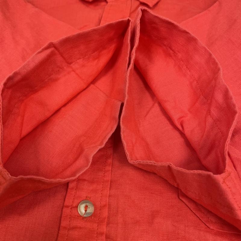 ショーンジョン SEANJOHN シャツ、ブラウス 半袖 半袖 ビッグシャツ ワーク Shirt デザインシャツ 胸ポケット ボタン ロゴ パッチ リネン混 麻 朱色 XXL ロゴ、文字 橙 / オレンジ / orange メンズ USED 古着 中古 50144634