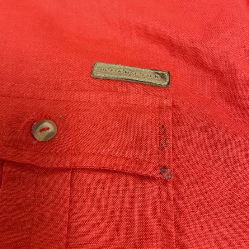 ショーンジョン SEANJOHN シャツ、ブラウス 半袖 半袖 ビッグシャツ ワーク Shirt デザインシャツ 胸ポケット ボタン ロゴ パッチ リネン混 麻 朱色 XXL ロゴ、文字 橙 / オレンジ / orange メンズ USED 古着 中古 50144634
