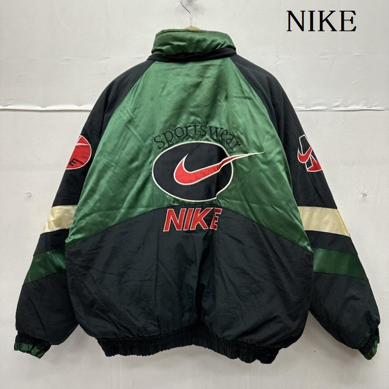 ナイキ NIKE ジャケット、上着 ジャンパー、ブルゾン 90s USA製 ロゴ 刺繍 ワッペン ナイロン ジャケット L 黒 / ブラック / black X 緑 / グリーン / green メンズ USED 古着 中古 50144701
