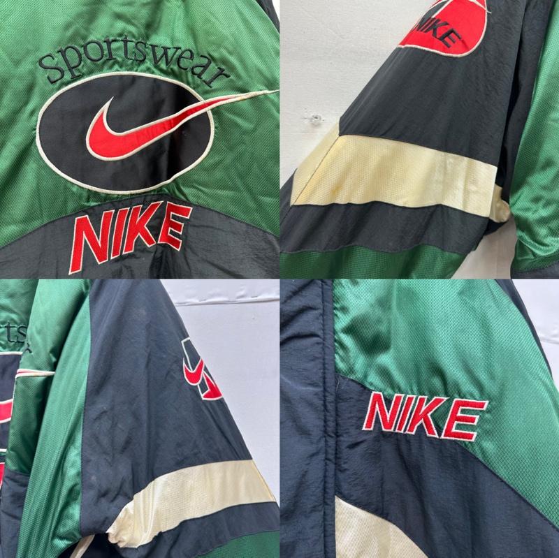 ナイキ NIKE ジャケット、上着 ジャンパー、ブルゾン 90s USA製 ロゴ 刺繍 ワッペン ナイロン ジャケット L 黒 / ブラック / black X 緑 / グリーン / green メンズ USED 古着 中古 50144701