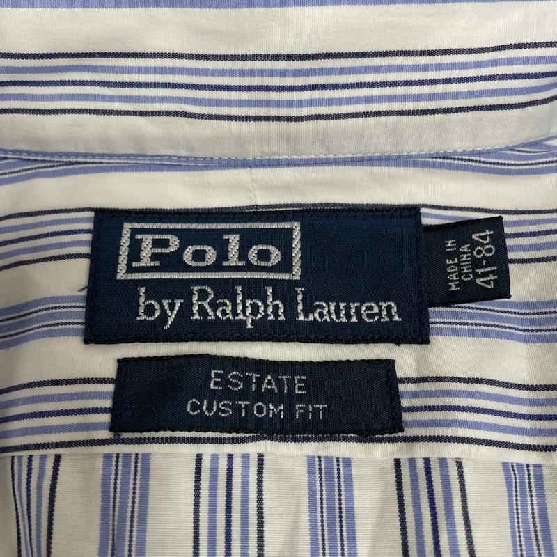 ポロバイラルフローレン Polo by RALPH LAUREN シャツ、ブラウス 長袖 ESTATE CUSTOM FIT 長袖 シャツ ブラウス ストライプ サイズ41-84 - ストライプ 白 / ホワイト / white X 青 / ブルー / blue メンズ USED 古着 中古 50144809